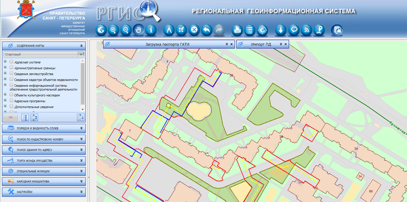 Полилинии файла psp нанесенные на карту